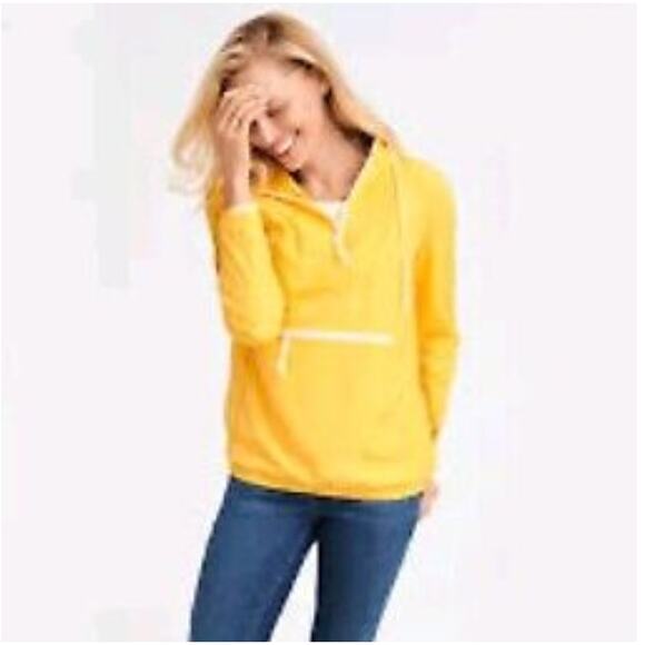 T by Talbots 1/4 Zip Anorak Windbreaker Jacket Womens Large Yellow Hood Pullover - Picture 4 of 10